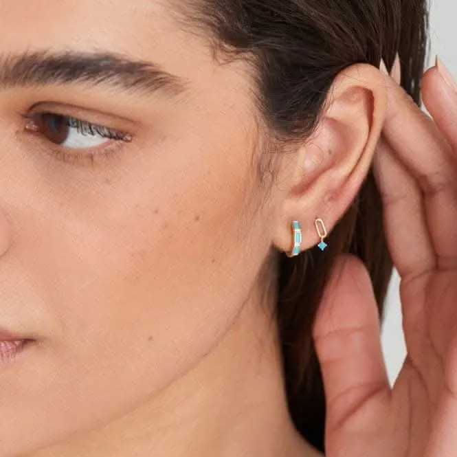 Gold Turquoise Huggie Hoop Earrings E033-04G Ania Haie Jewellery