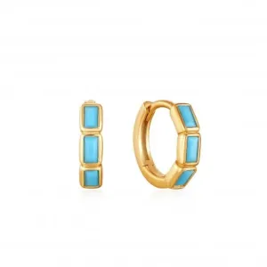 Gold Turquoise Huggie Hoop Earrings E033-04G Ania Haie Jewellery