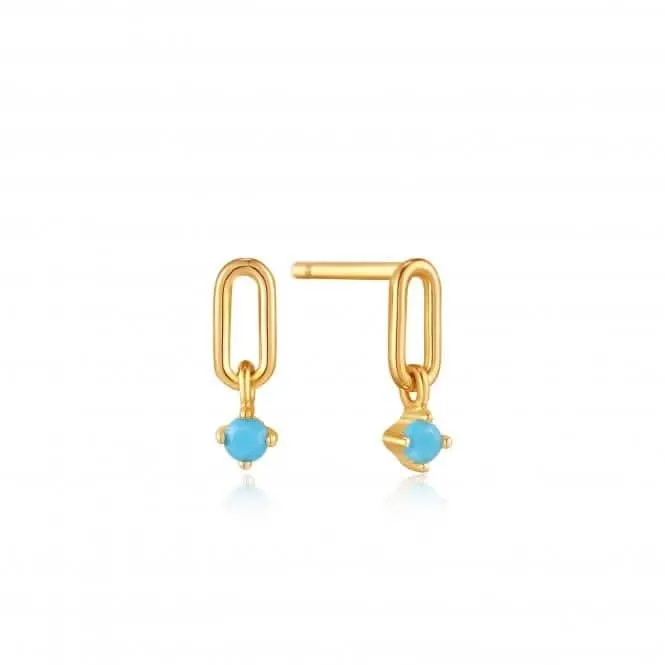 Gold Turquoise Link Stud Earrings E033-02G Ania Haie Jewellery