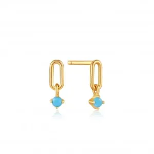 Gold Turquoise Link Stud Earrings E033-02G Ania Haie Jewellery