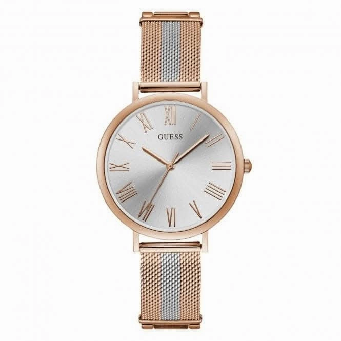 Guess Ladies Rose Gold Two Tone Mesh Bracelet Watch W1155L4