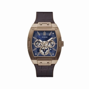 Guess Phoenix Gents Rose Tone Leather Strap Watch GW0202G2