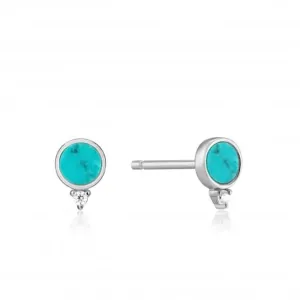 Hidden Gem Rhodium Turquoise Stud Earrings E022-01H Ania Haie Jewellery