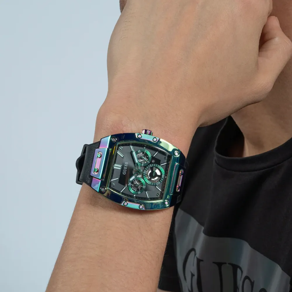 Jewelry Guess Watches Guess Black Two-Tone Black Leather Strap Men Watch GW0202G5