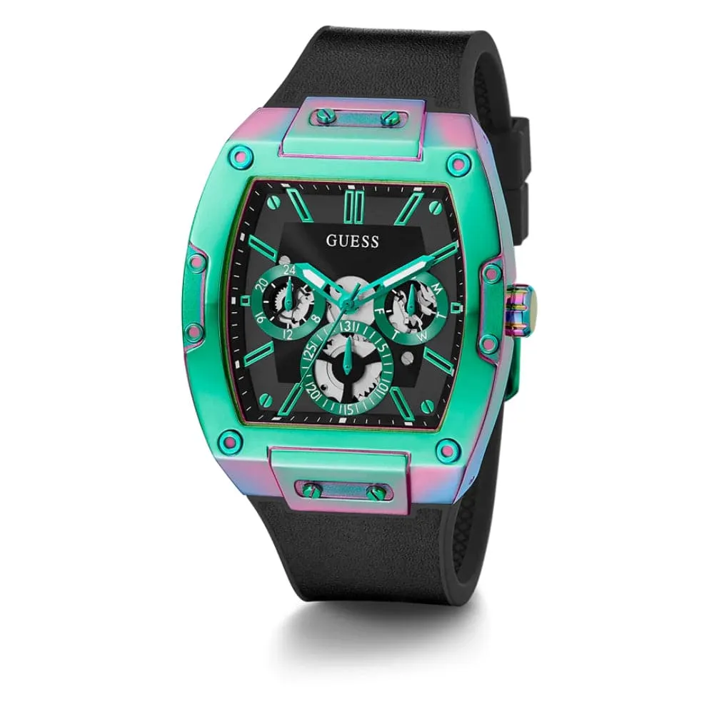 Jewelry Guess Watches Guess Black Two-Tone Black Leather Strap Men Watch GW0202G5