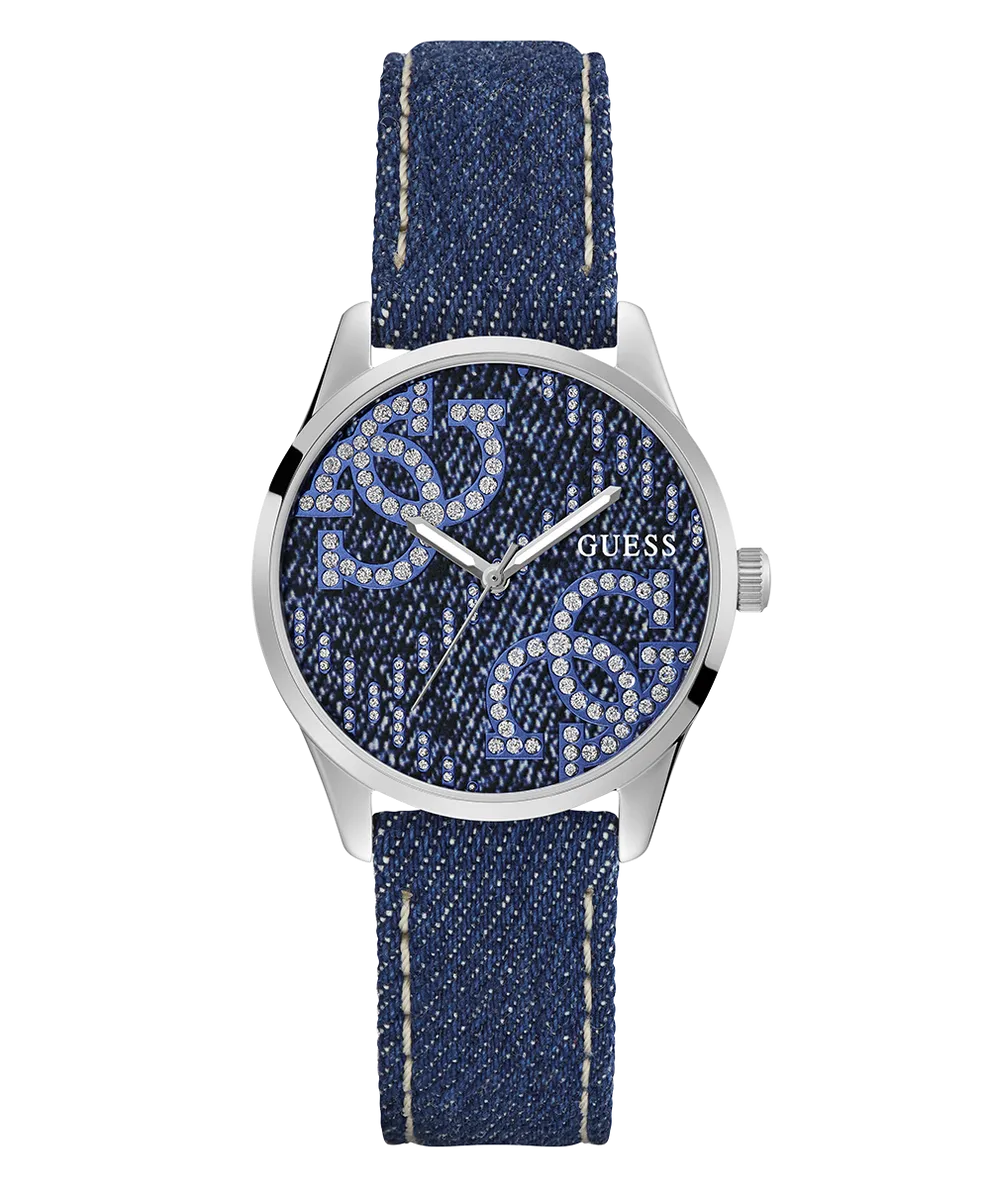Jewelry Guess Watches GUESS QUATTRO 'G' LOGO DENIM BLUE SILVER TONE ANALOG WATCH GW0755L1