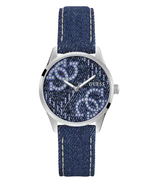 Jewelry Guess Watches GUESS QUATTRO 'G' LOGO DENIM BLUE SILVER TONE ANALOG WATCH GW0755L1