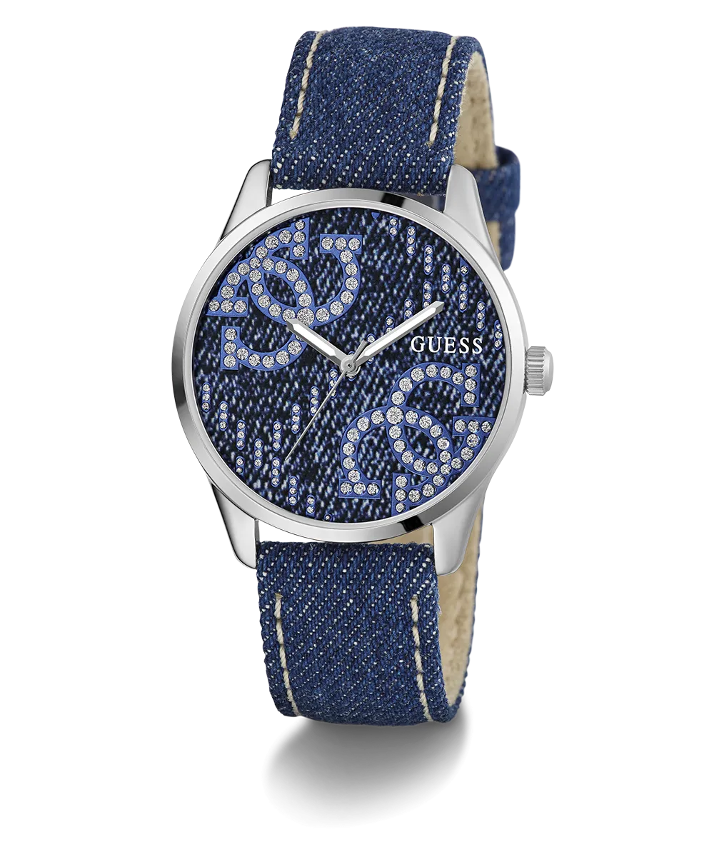 Jewelry Guess Watches GUESS QUATTRO 'G' LOGO DENIM BLUE SILVER TONE ANALOG WATCH GW0755L1