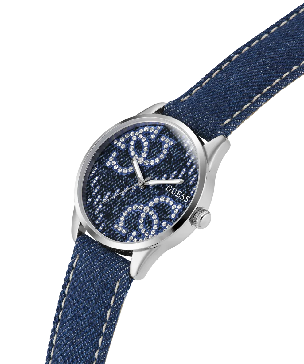 Jewelry Guess Watches GUESS QUATTRO 'G' LOGO DENIM BLUE SILVER TONE ANALOG WATCH GW0755L1