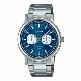 Jewelry_Casio_Watches Casio Analog Day-Date DIal Blue/Stainless Steel Watch
