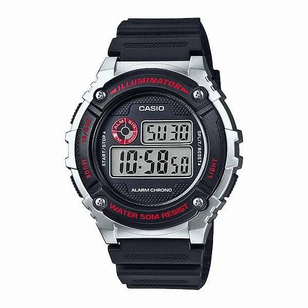 Jewelry_Casio_Watches Casio Auto Illum Black/Silver/Black Resin Band Watch