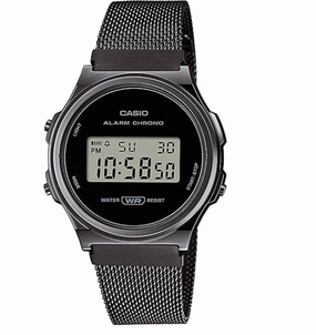 Jewelry_Casio_Watches Casio Digital Vintage Black/Silver Mesh Watch