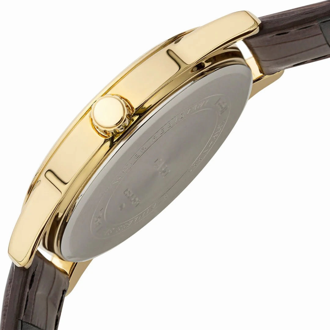 Jewelry_Casio_Watches Casio Gents Analog White Face/Gold Rim Brown Leather Band Watch