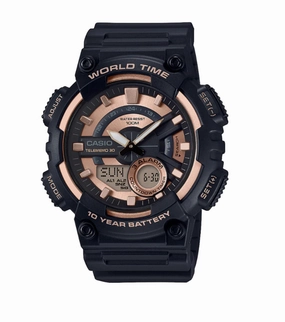 Jewelry_Casio_Watches Casio Gents Black Face/ Gold ACC, Black Resin Band