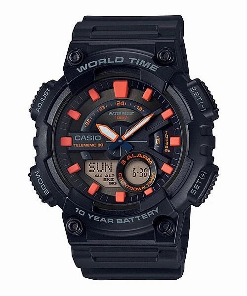 Jewelry_Casio_Watches Casio Gents Black Face/Orange ACC, Black Resin Band