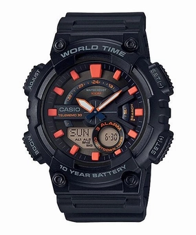 Jewelry_Casio_Watches Casio Gents Black Face/Orange ACC, Black Resin Band