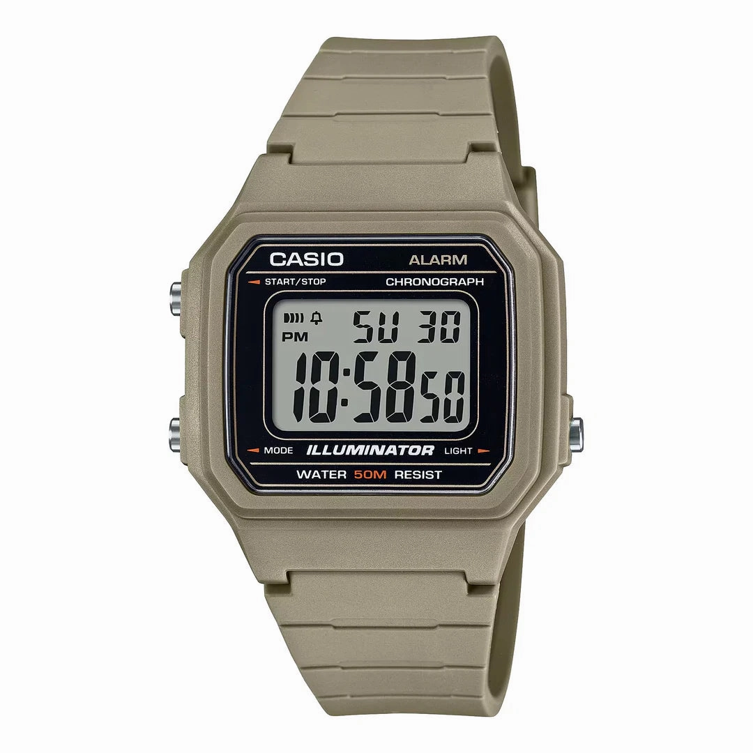 Jewelry_Casio_Watches Casio Gents Illuminator Digital LED Light, Alarm, S/W, 50M BLK Case, Beige Resin Band Watch
