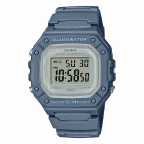 Jewelry_Casio_Watches Casio Illuminator Digital Led Light, Alarm, 50M White Dial, Blue Resin Band Watch