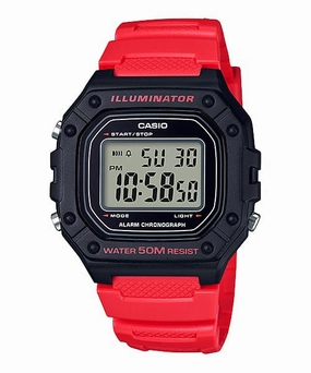 Jewelry_Casio_Watches Casio Illuminator Digital LED Light, Alarm, S/W, 50M BLK Case, Red Resin Band