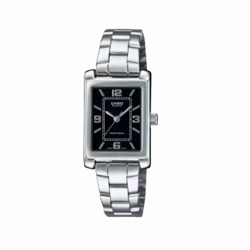 Jewelry_Casio_Watches Casio Ladies Ana Tunneau  Black Face, S/Steel Band Watch