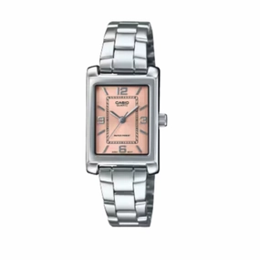 Jewelry_Casio_Watches Casio Ladies Ana Tunneau  Pink Face, S/Steel Band Watch