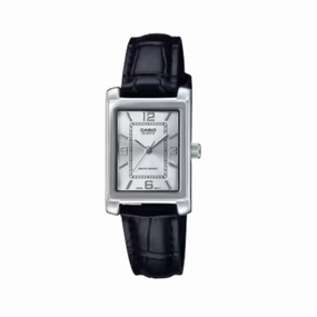 Jewelry_Casio_Watches Casio Ladies Ana Tunneau  Silver Face, Black Leather Band Watch