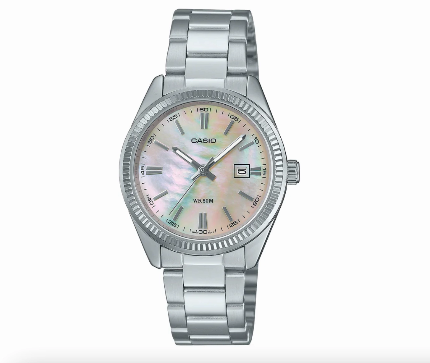 Jewelry_Casio_Watches Casio Ladies Analogue Pink MOP Face/Stainless Steel Band Watch