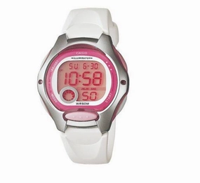 Jewelry_Casio_Watches Casio Ladies Digital S/Steel, RIM White Resin Watch