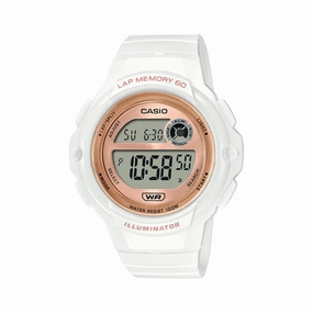 Jewelry_Casio_Watches Casio Ladies Digital White Resin & Rosegold Watch