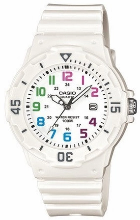 Jewelry_Casio_Watches Casio White Resin/Face Multi Colour Numbers Watch