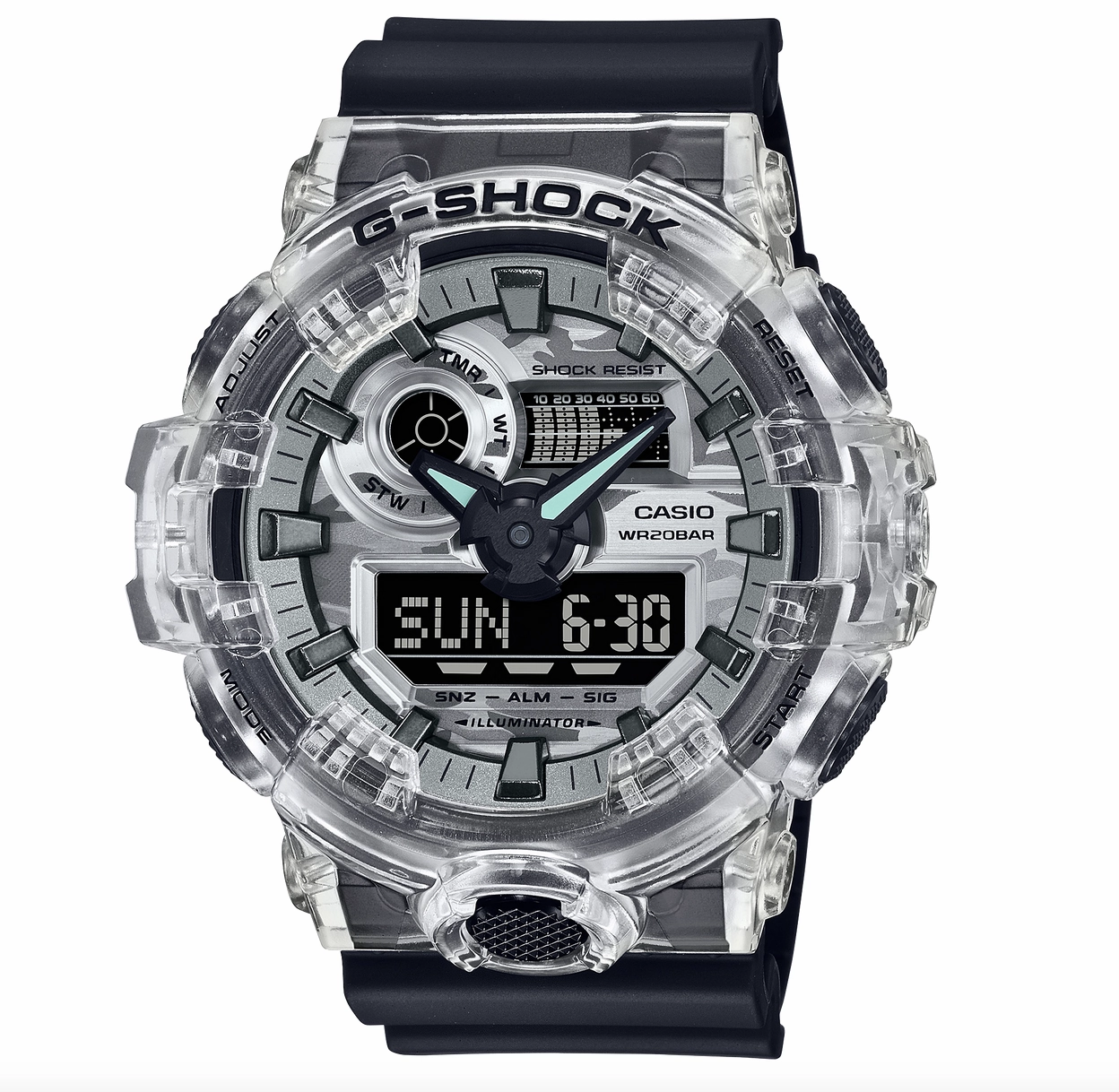Jewelry_Casio_Watches G Shock Duo Metallic Camo Silver/Black & Grey Pattern Watch
