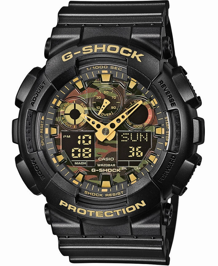 Jewelry_G-Shock_Watches G-Shock GA-100 Worldtime Alarm Camouflage Mens Watch