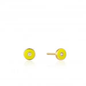 Neon Yellow Enamel Disc Gold Stud Earrings E040-03G-NY Ania Haie Jewellery