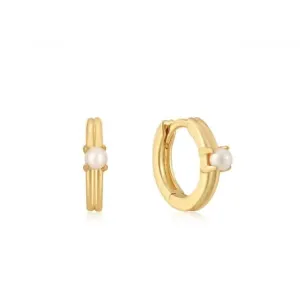 Pearl Cabochon Huggie Hoop Earrings E043-03G Ania Haie Jewellery