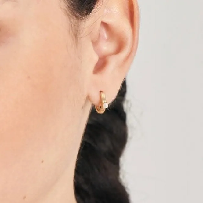 Pearl Cabochon Huggie Hoop Earrings E043-03G Ania Haie Jewellery
