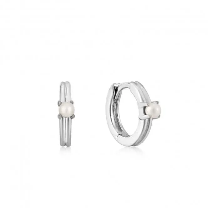 Pearl Cabochon Huggie Hoop Earrings E043-03H Ania Haie Jewellery