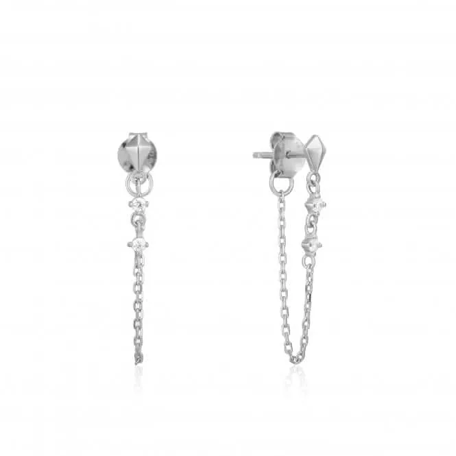 Rhodium Silver Spike Chain Stud Earrings E025-02H Ania Haie Jewellery