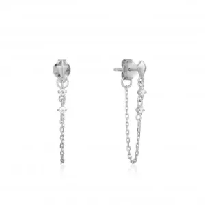 Rhodium Silver Spike Chain Stud Earrings E025-02H Ania Haie Jewellery
