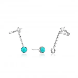 Rhodium Tidal Turquoise Double Stud Earrings E027-03H Ania Haie Jewellery