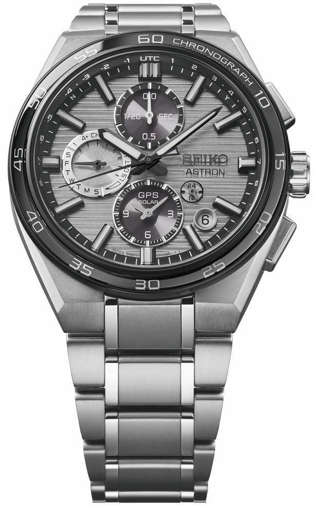 Seiko Watches Seiko Astron GPS Solar Dual Time Chronograph in Silvery Grey Watch Pre-Order