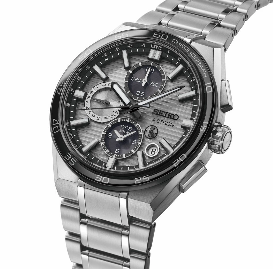 Seiko Watches Seiko Astron GPS Solar Dual Time Chronograph in Silvery Grey Watch Pre-Order
