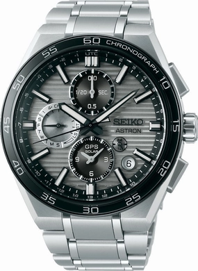 Seiko Watches Seiko Astron GPS Solar Dual Time Chronograph in Silvery Grey Watch Pre-Order