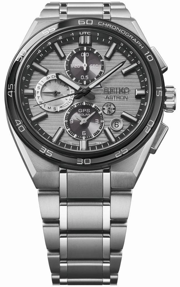 Seiko Watches Seiko Astron GPS Solar Dual Time Chronograph in Silvery Grey Watch Pre-Order