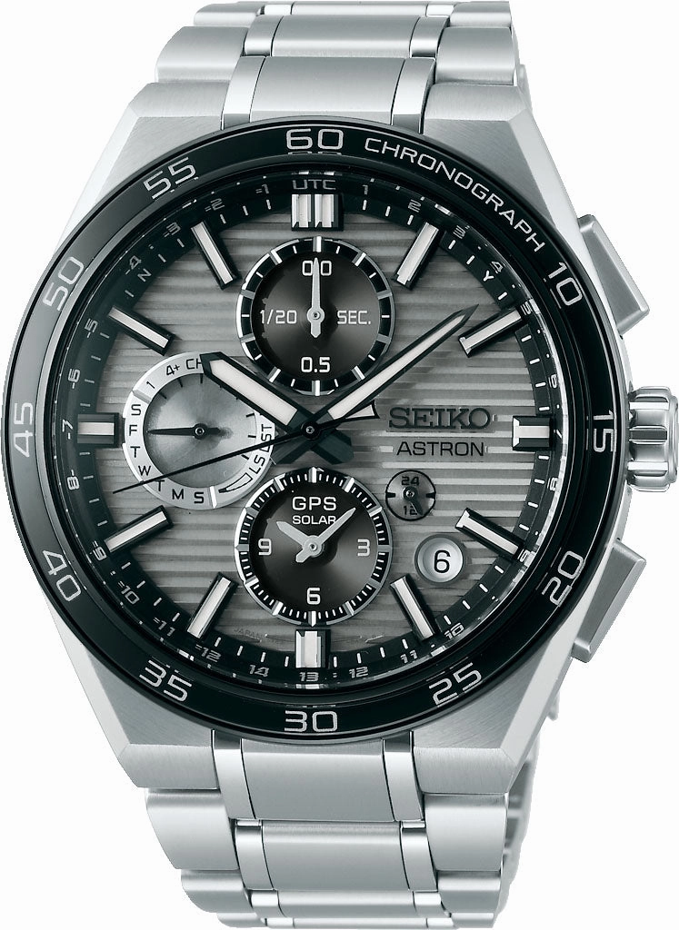 Seiko Watches Seiko Astron GPS Solar Dual Time Chronograph in Silvery Grey Watch Pre-Order