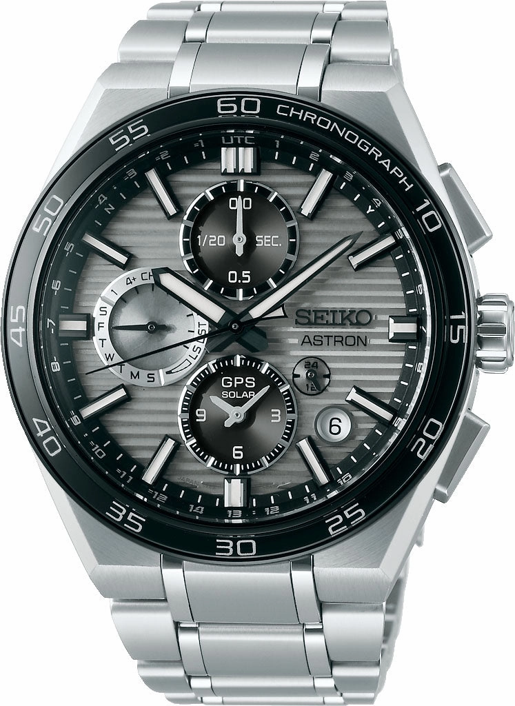 Seiko Watches Seiko Astron GPS Solar Dual Time Chronograph in Silvery Grey Watch Pre-Order