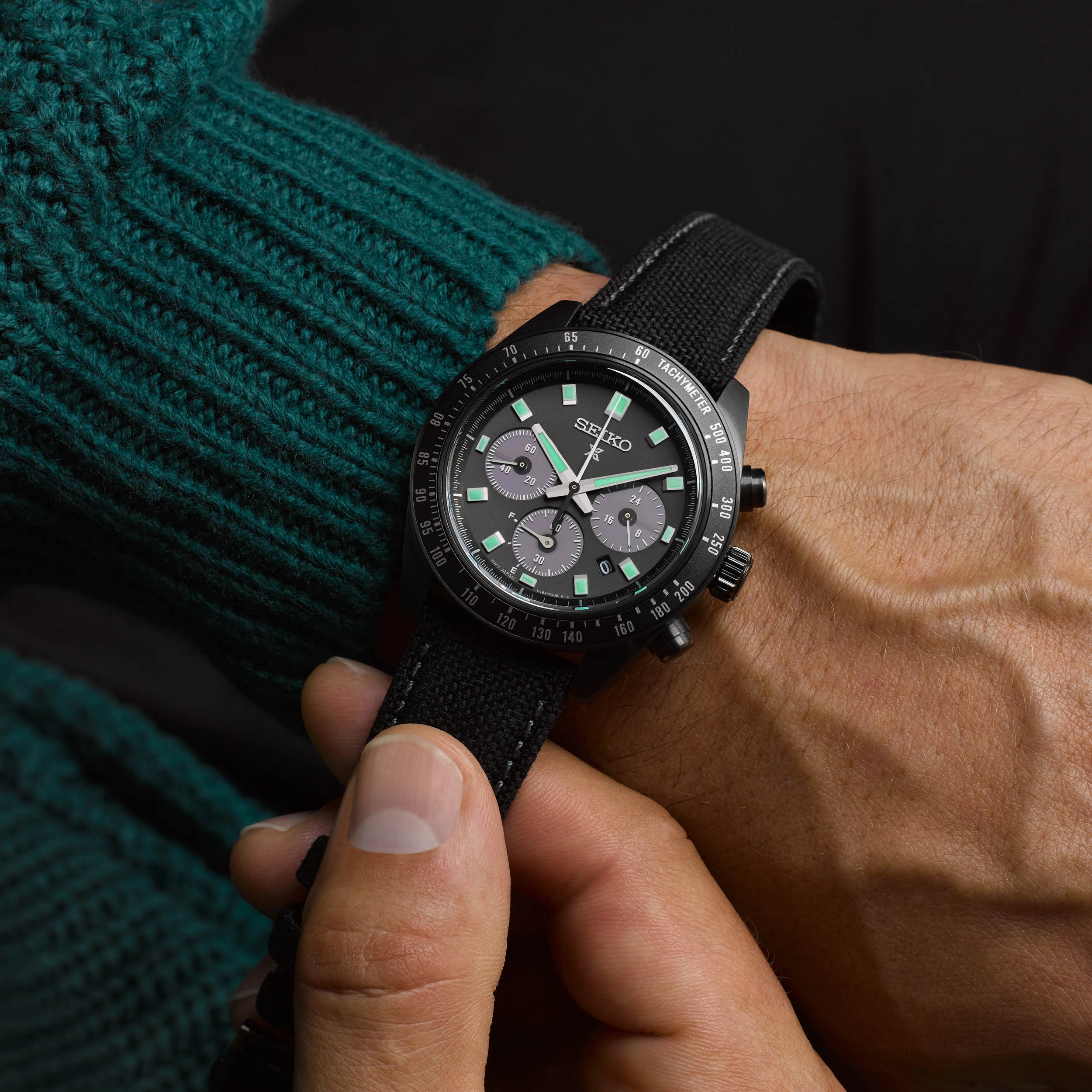 Seiko Watches Seiko Prospex Black Series Night Vision Solar Speedtimer Chronograph Watch