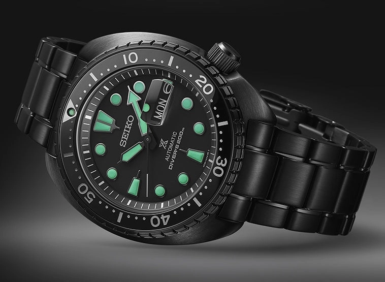 Seiko Watches Seiko Prospex Black Series Night Vision Turtle Diver Watch