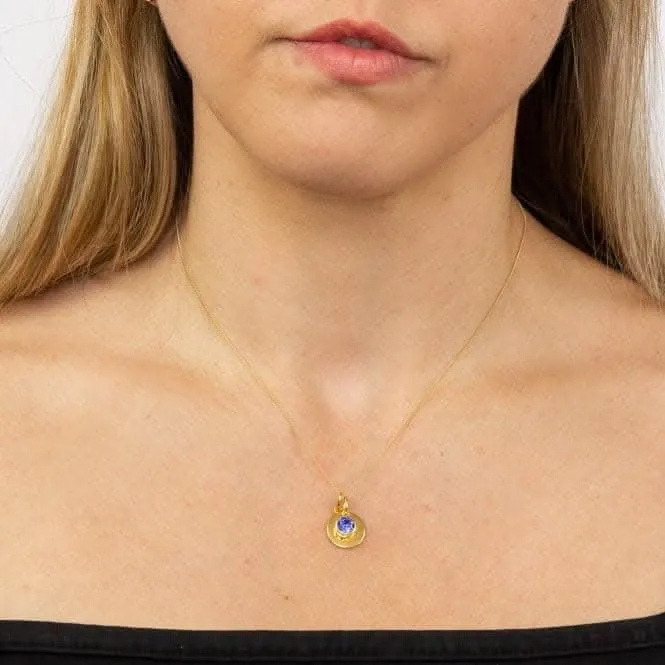 September Yellow Gold Plated Birthstone Engravable Disc Swarovski Necklace P5016 Beginnings Jewellery