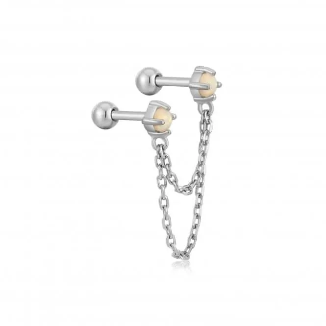 Silver Kyoto Opal Drop Chain Barbell Single Earring E047-06H Ania Haie Jewellery