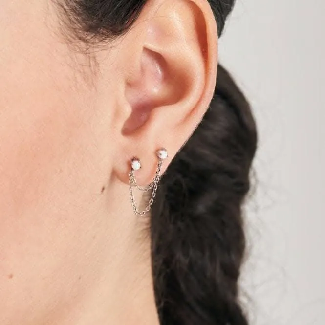 Silver Kyoto Opal Drop Chain Barbell Single Earring E047-06H Ania Haie Jewellery